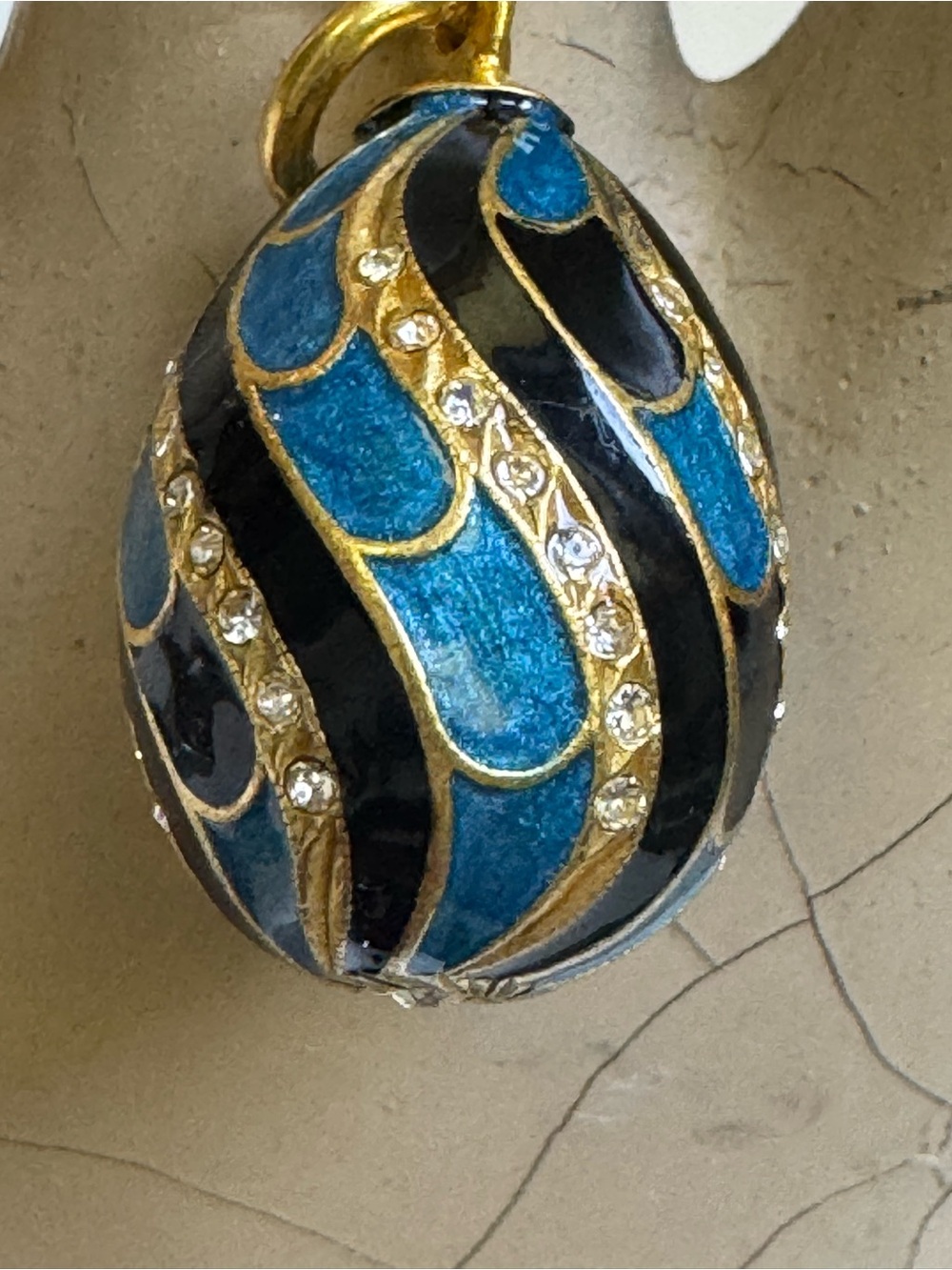 Fabergé gilt vermeil enamel encrusted egg pendant Vintage new old stock